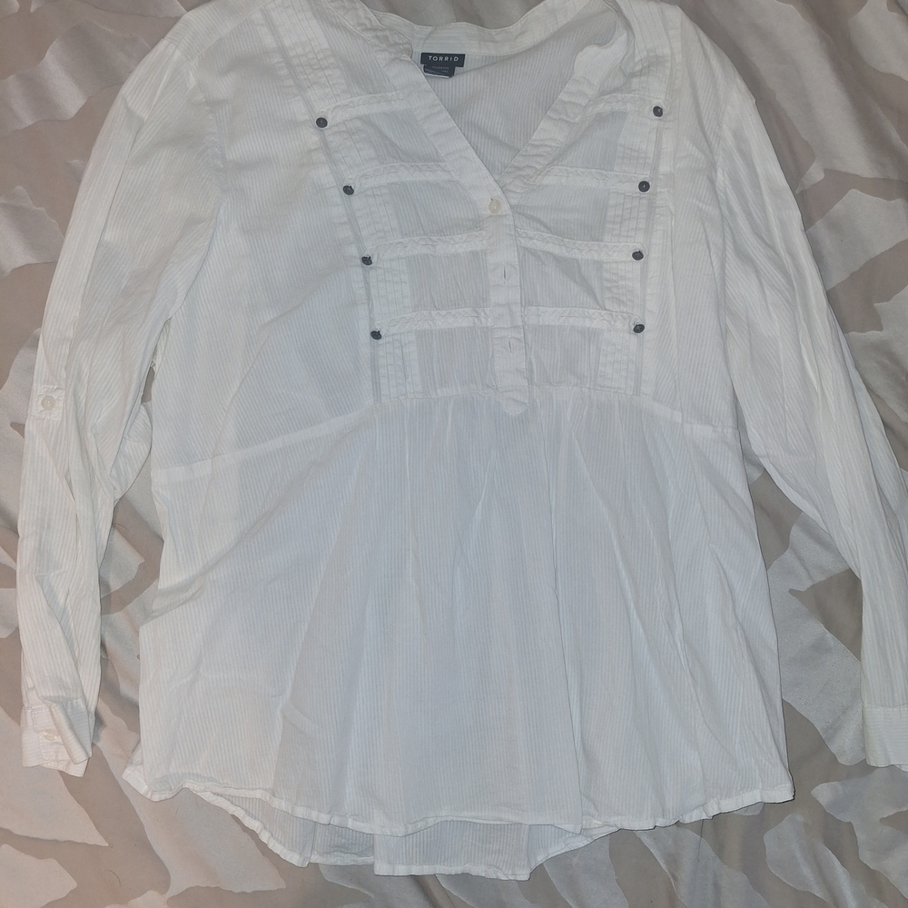 Torrid White Long Sleeve Blouse with Button Accents
